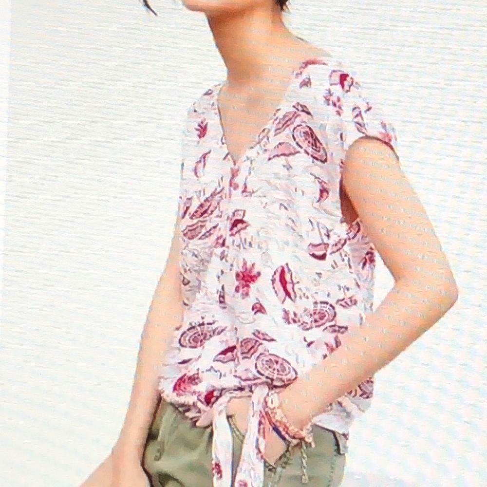 Anthropologie S Tie front short sleeve top